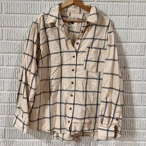 Universal Thread Oversized Plaid Button-Up Shirt Jacket Cream Navy XXL